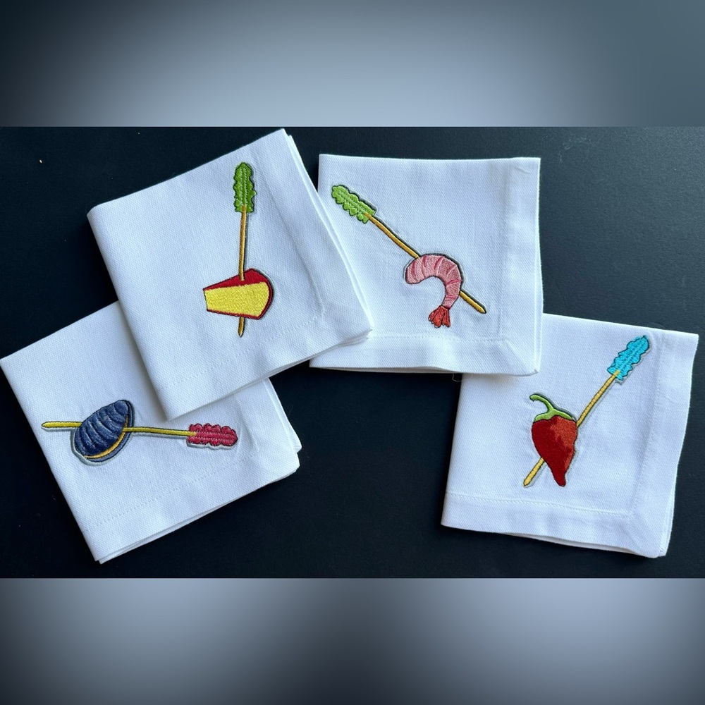 (Set/4) Crate & Barrel Tidbits 100% Cotton 10" Cocktail Napkins